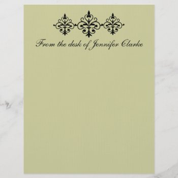 Elegant Taupe Linen Letterhead With Black Damask by DamaskGallery at Zazzle