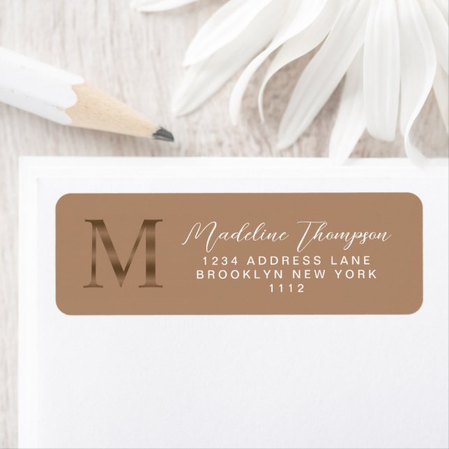 Elegant Taupe Metallic Gold Monogram Address Label (Insitu)