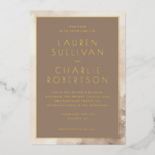 Elegant Taupe Minimalist Wedding Invitation Foil Invitation
