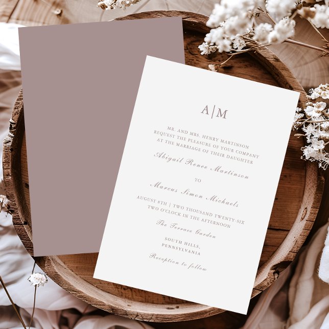 Elegant Taupe Monogram Wedding Invitation (Creator Uploaded)