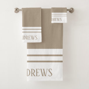 Elegant Taupe Monogrammed Name Bath Towel Set
