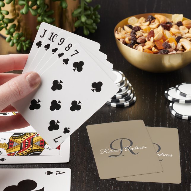 Elegant Taupe Name Initials Monogram Poker Cards (In Situ)