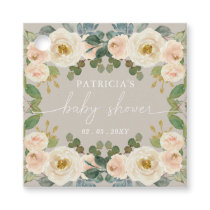 Elegant Taupe Peach Floral Baby Shower Favor Tags
