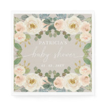 Elegant Taupe Peach Floral Baby Shower Napkins