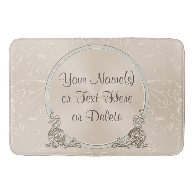 Elegant Taupe Personalized Bath Mat with YOUR TEXT (Front)