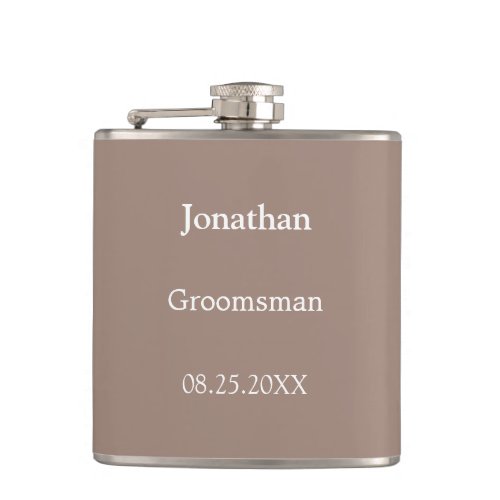 Elegant Taupe Personalized Groomsman Flask