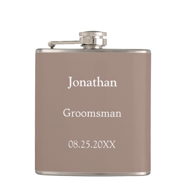 Elegant Taupe Personalized Groomsman Flask (Front)