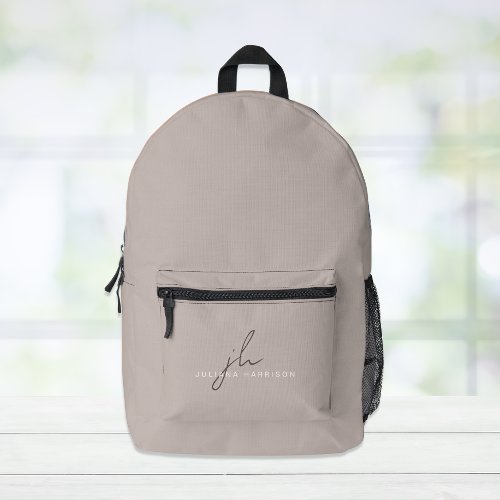 Elegant Taupe Personalized Printed Backpack