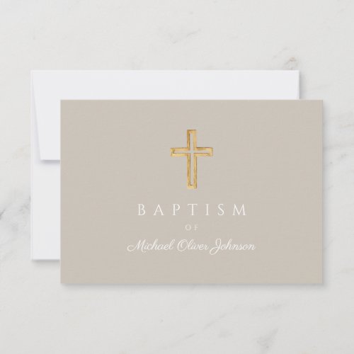 Elegant Taupe Religious Cross Baptism  RSVP Card