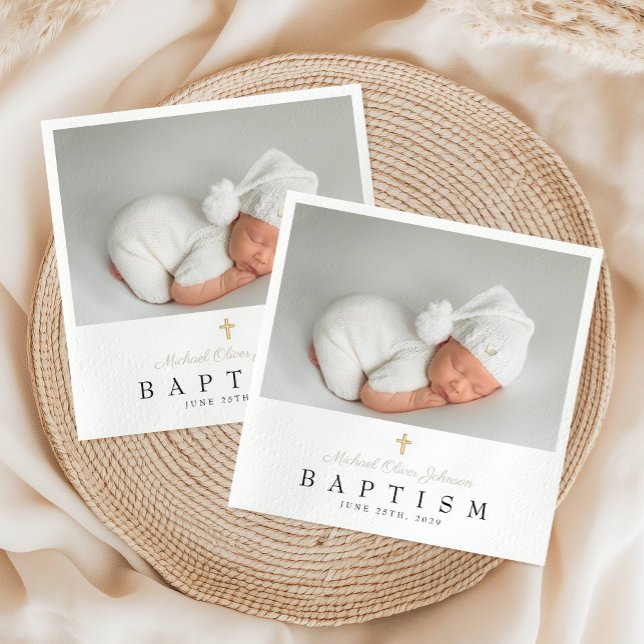 Elegant Taupe Religious Cross Photo Baptism Napkins (Elegant Taupe Religious Cross Photo Baptism Napkins)