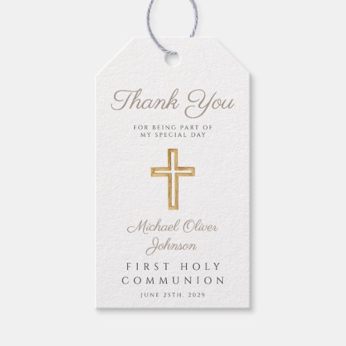Elegant Taupe Religious First Holy Communion Gift Tags