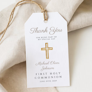 Elegant Taupe Religious First Holy Communion Gift Tags