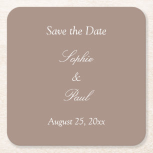 Elegant Taupe Save the Date Square Paper Coaster