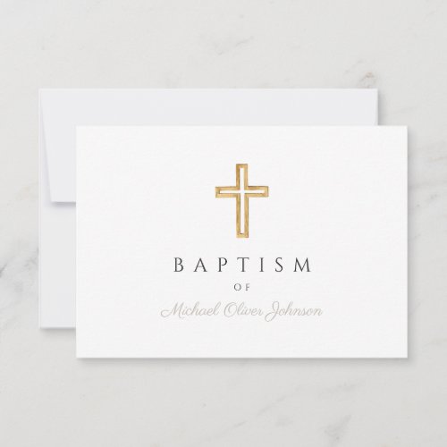 Elegant Taupe Script Religious Cross Baptism RSVP Card