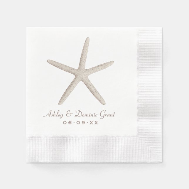 Elegant Taupe Starfish Beach Wedding Napkins (Front)