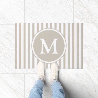 Elegant Taupe Stripes Monogram Doormat