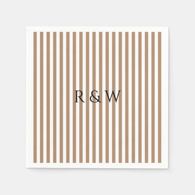 Elegant Taupe Stripes Summer Striped Wedding Napkins (Front)
