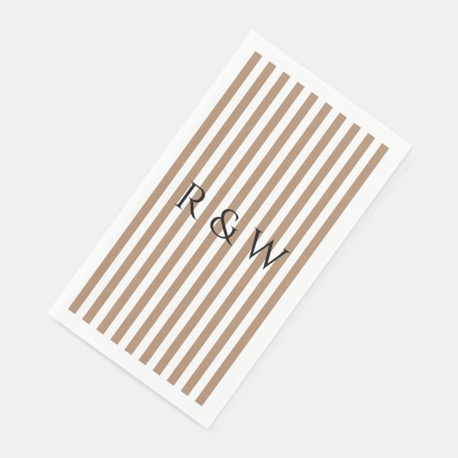 Elegant Taupe Stripes Summer Striped Wedding Paper Guest Towels (Corner)
