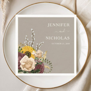 Elegant Taupe Sunflowers Wedding Napkins
