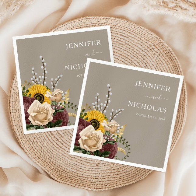 Elegant Taupe Sunflowers Wedding Napkins (Elegant Taupe Sunflowers Wedding Napkins)