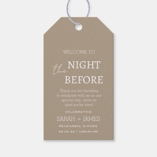 Elegant Taupe the Night Before Wedding Thank You Gift Tags