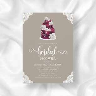 Elegant Taupe Wedding Cake Bridal Shower Invitation