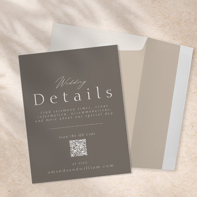 Elegant Taupe Wedding Details Card with QR Code  (Creator Uploaded)