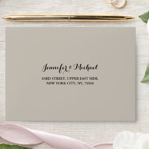 Elegant Taupe Wedding Party RSVP Return Address Envelope