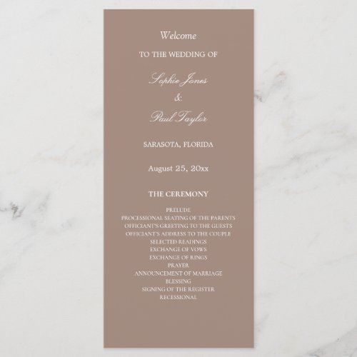 Elegant Taupe Wedding Program