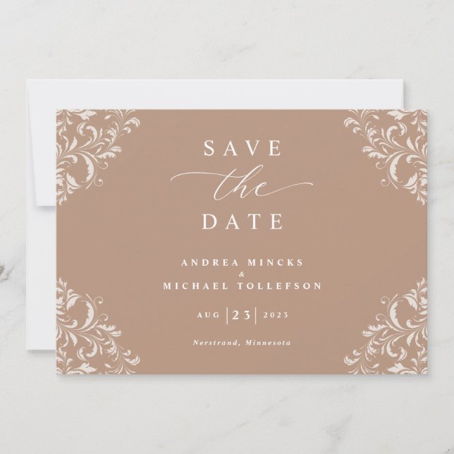 Elegant Taupe Wedding Save the Date Cards (Front)