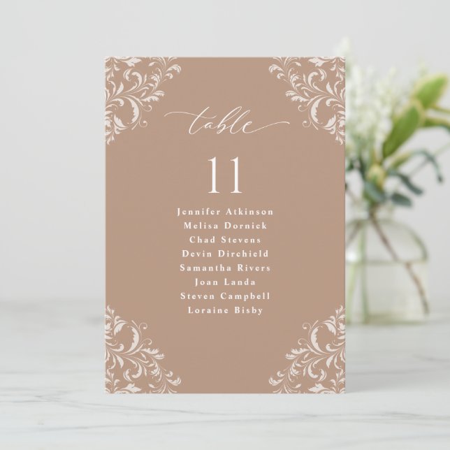 Elegant Taupe Wedding Seating Chart Sign Card (Standing Front)