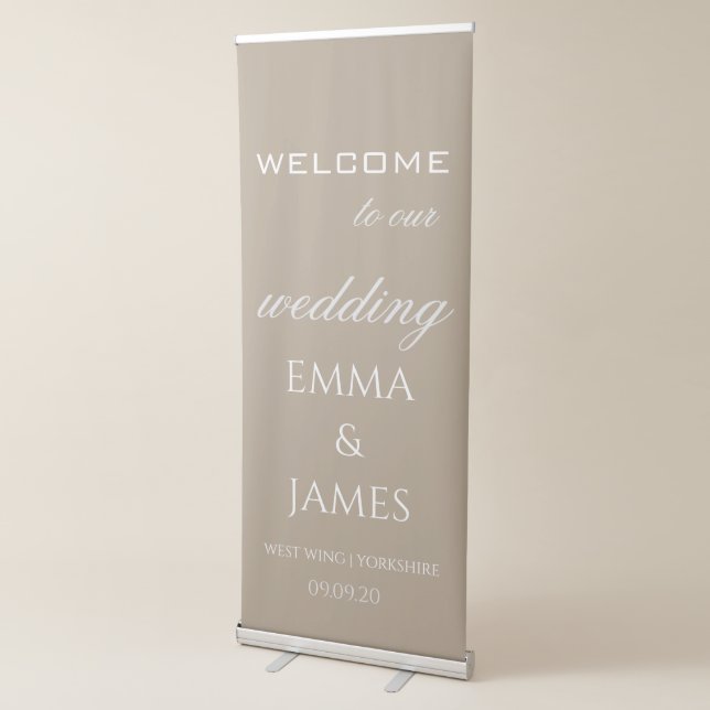 Elegant Taupe Wedding Welcome  Retractable Banner (3/4)