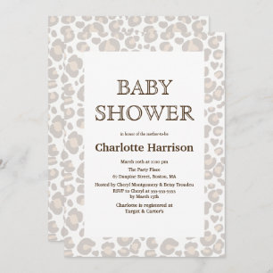 Elegant Taupe & White Cheetah Print Baby Shower Invitation
