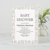 Elegant Taupe & White Cheetah Print Baby Shower Invitation (Standing Front)