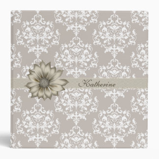Elegant Taupe & White Damask Custom Binder