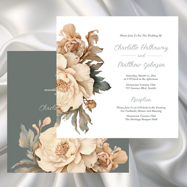 Elegant Taupe With Green Floral Wedding  Invitation (Elegant Taupe With Green Floral Wedding Invitation)