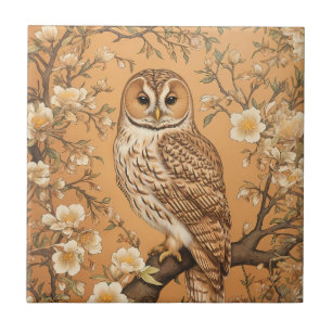 Elegant Tawny Owl William Morris Inspired Ceramic Tile