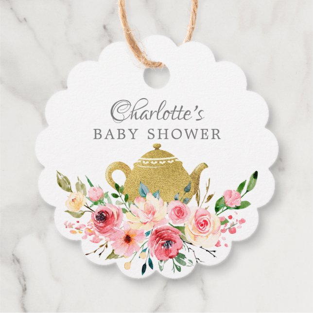 Elegant Tea Baby Shower Favor Gift Tag (Back)