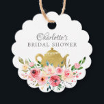 Elegant Tea Bridal Shower Favor Gift Tag<br><div class="desc">Elegant tea party bridal shower gift tag featuring pink watercolor peony flowers & a gold teapot. Visit our shop to view our elegant tea shower collection!</div>