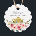 Elegant Tea Bridal Shower Favor Gift Tag<br><div class="desc">Elegant tea party bridal shower gift tag featuring pink watercolor peony flowers & a gold teapot. Visit our shop to view our elegant tea shower collection!</div>