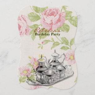 elegant tea cup vintage floral birthday party invitation