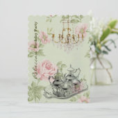elegant  tea cup vintage floral birthday party invitation (Standing Front)
