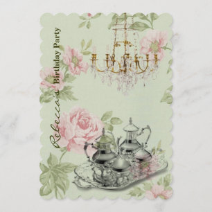 elegant tea cup vintage floral birthday party invitation