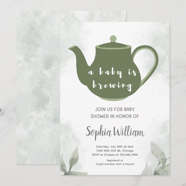 Elegant Tea Party Baby Shower Baby Is Brewing  Invitation (Front/Back)
