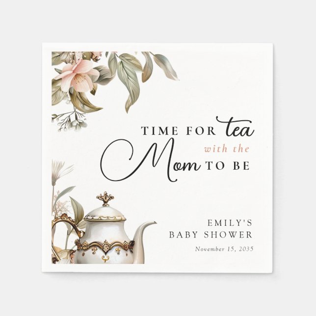 Elegant Tea Party Baby Shower Napkins (Front)