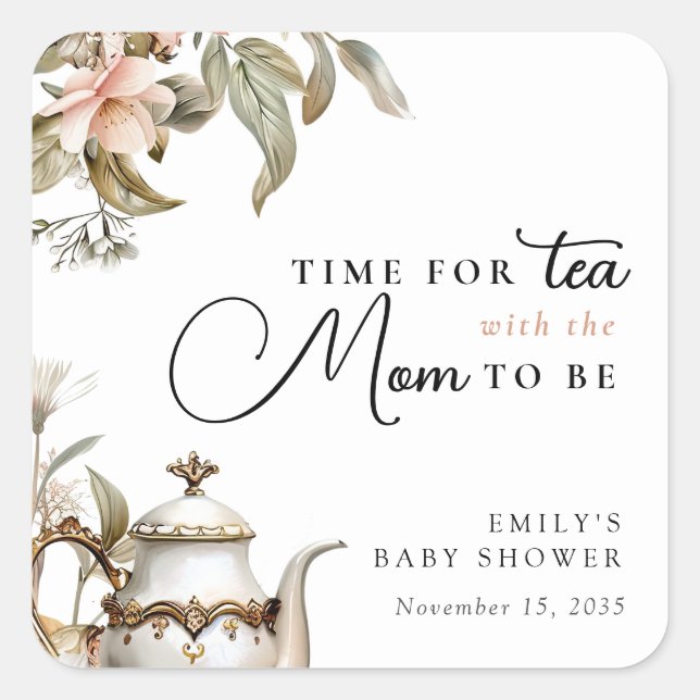 Elegant Tea Party Baby Shower Square Sticker (Front)
