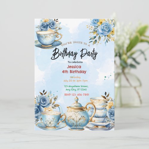 Elegant Tea Party Birthday Invitation 