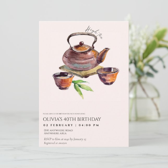 Elegant tea party birthday  invitation (Standing Front)