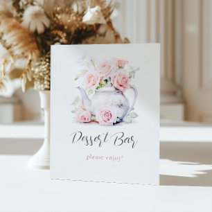 Elegant Tea Party Bridal Shower Dessert Bar Pedestal Sign