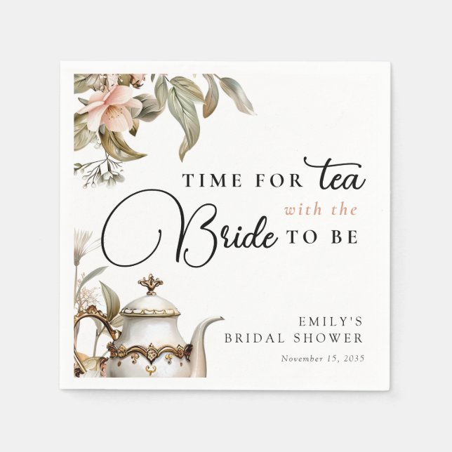 Elegant Tea Party Bridal Shower Napkins (Front)